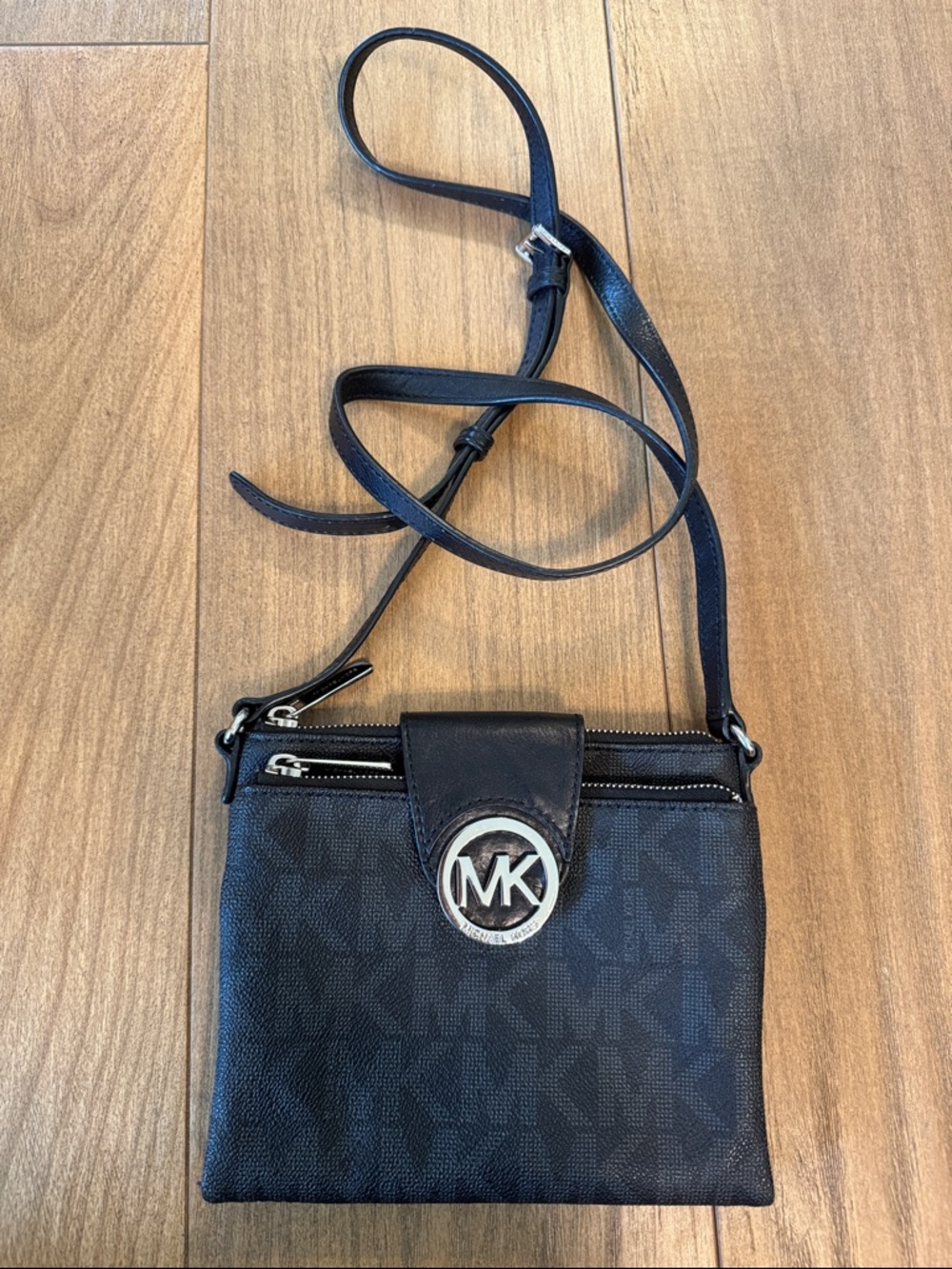 Michael Kors Black MK Logo Crossbody Messenger